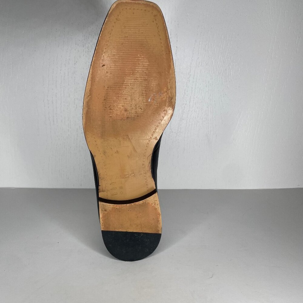 ALDO Dark Academia Square Toe Penny Loafers Black Leather Size 12 - Picture 11 of 12